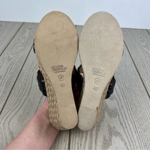 Andre Assous Aria Woven Double Banded Espadrille Wedge Sandal 40 Black $170 - Picture 6 of 7